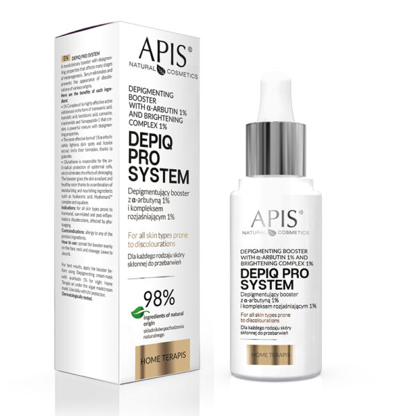 APIS DEPIQ PRO SYSTEM Depigmenterende booster met α-arbutine 1% en oplichtend complex 1% 30 ml 1