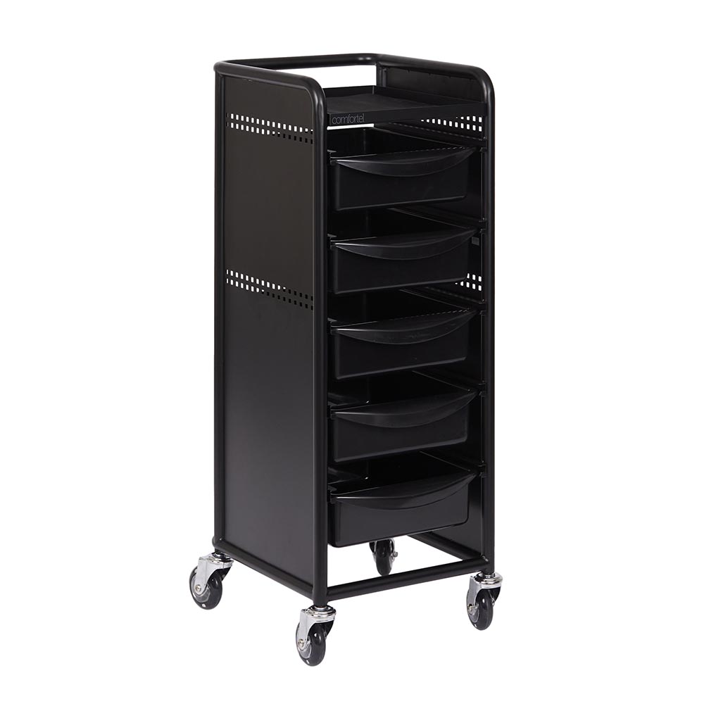 Comfortel kapperstrolley 5 lades zwart Comfortel kapperstrolley 5 lades zwart